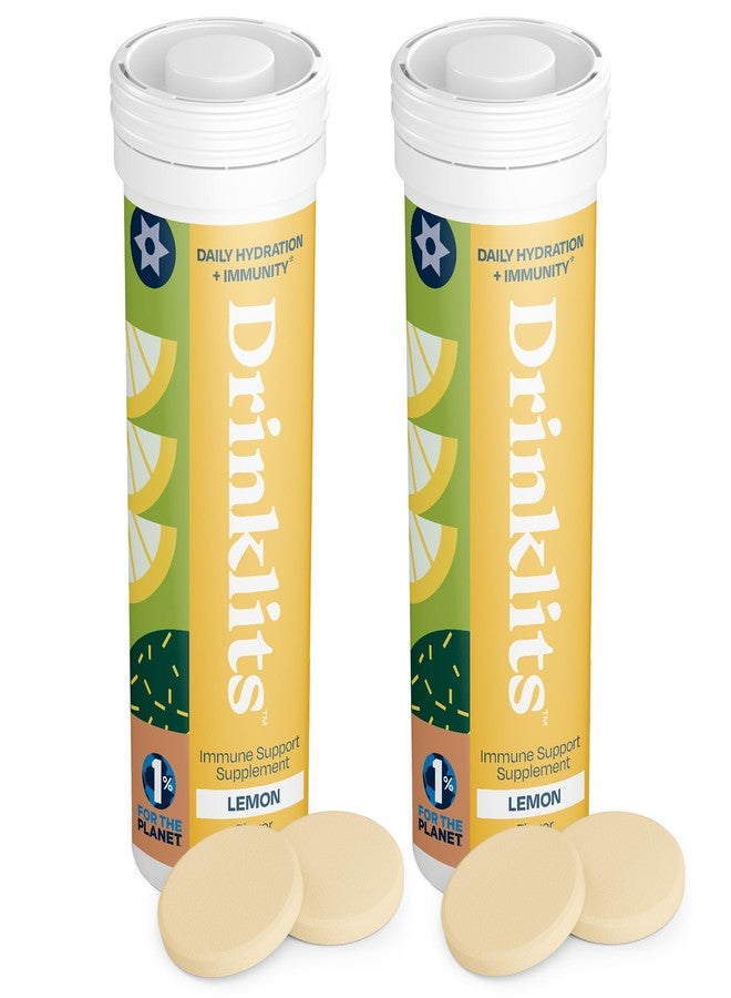 Drinklits Lemon Immune Support Tablets (2) Tube Bundle | Daily Immunity - 0g Sugar - Vitamins - Electrolytes - Herbal Blend | 20 Servings – 10 Tablets per Tube - Image 1